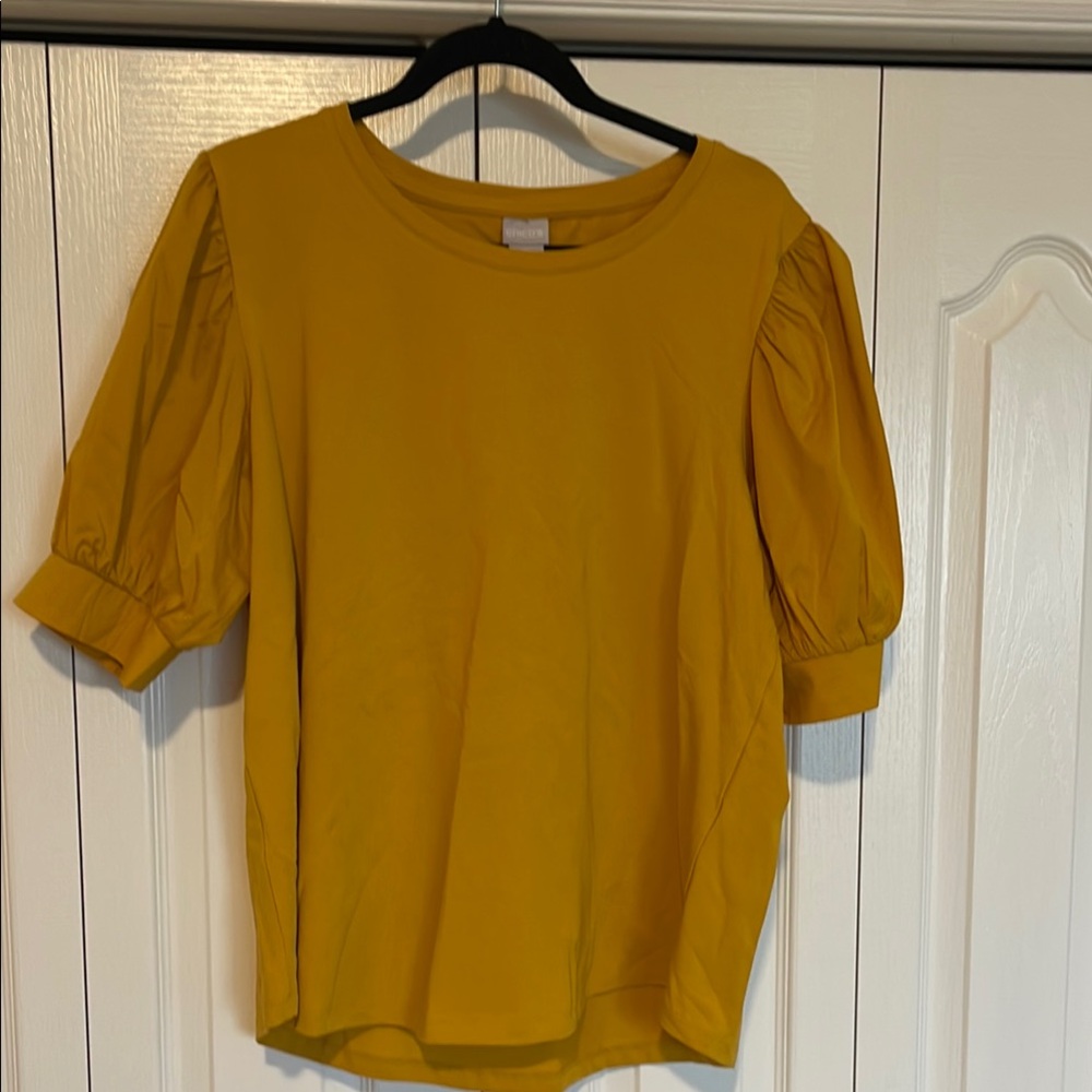 Chico's Mustard Yellow Puff Sleeve Blouse